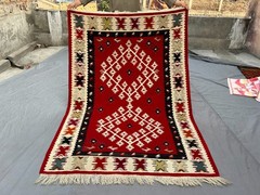 4’6×6’7 Vintage Turkish Hand Woven Kilim Rug Flat Weave Red Tribal Bedroom Rug