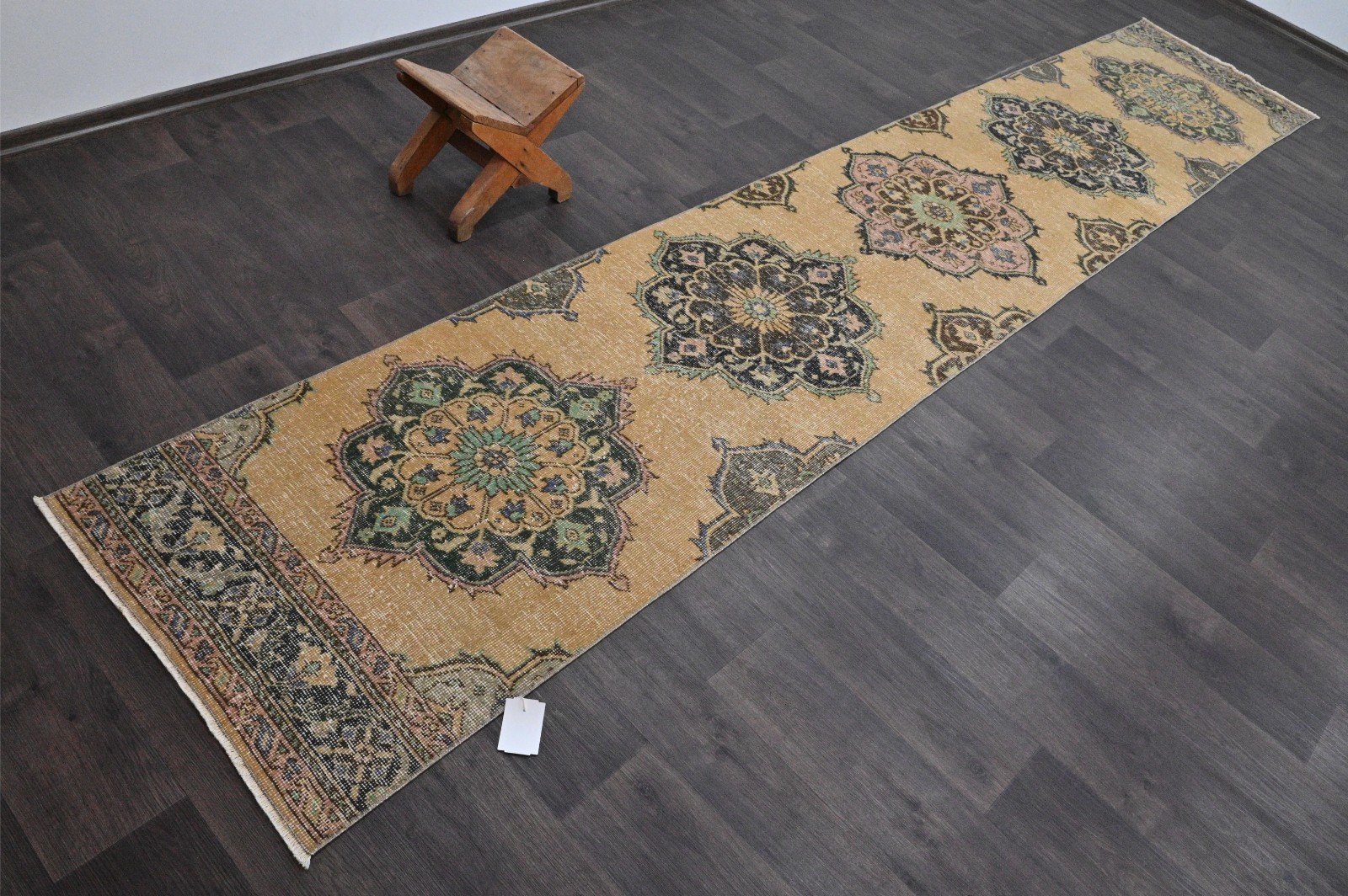 Vintage Turkish Runner Rug 2x13ft Wool Anatolian Handmade Hallway Oushak BEIGE gallery