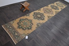 Vintage Turkish Runner Rug 2x13ft Wool Anatolian Handmade Hallway Oushak BEIGE