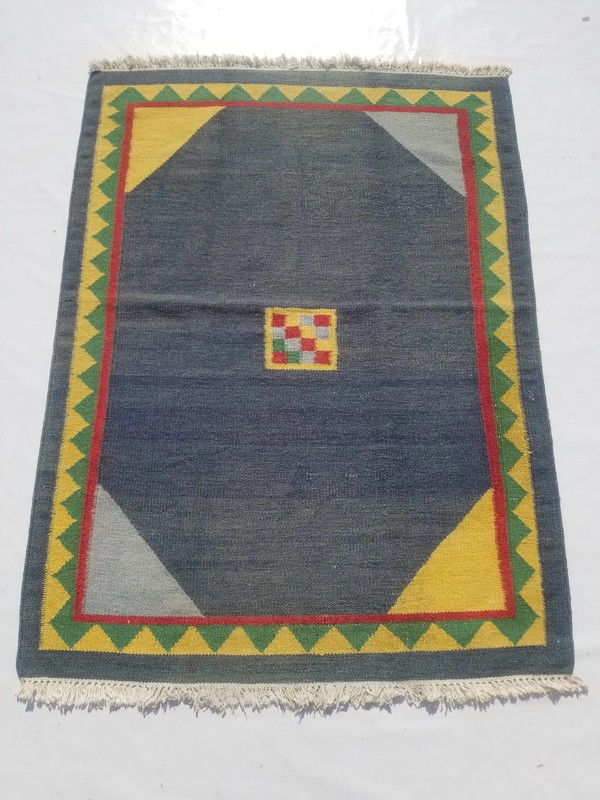 Distressed Vintage Handmade Traditional Geometric Multicolor Kilim Rug 6.2x4.6ft gallery