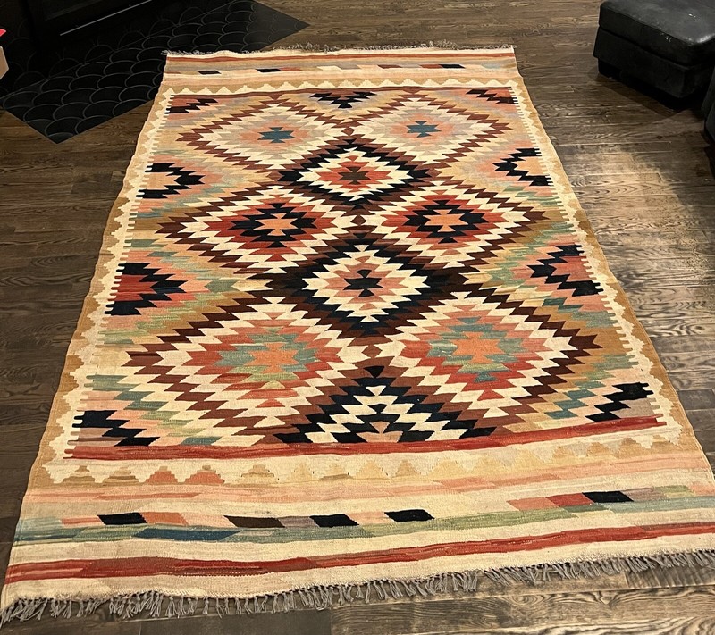 STUNNING!!! Vintage Turkish Kilim Rug! 10 Ft x 6’10 1/2”. Incredible! gallery
