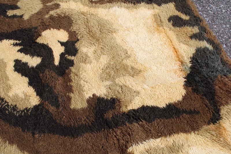 1970s Danish Modern Wool Rug by Ege Rya- 6' x 9' Tan Brown Shag Abstract Groovy gallery