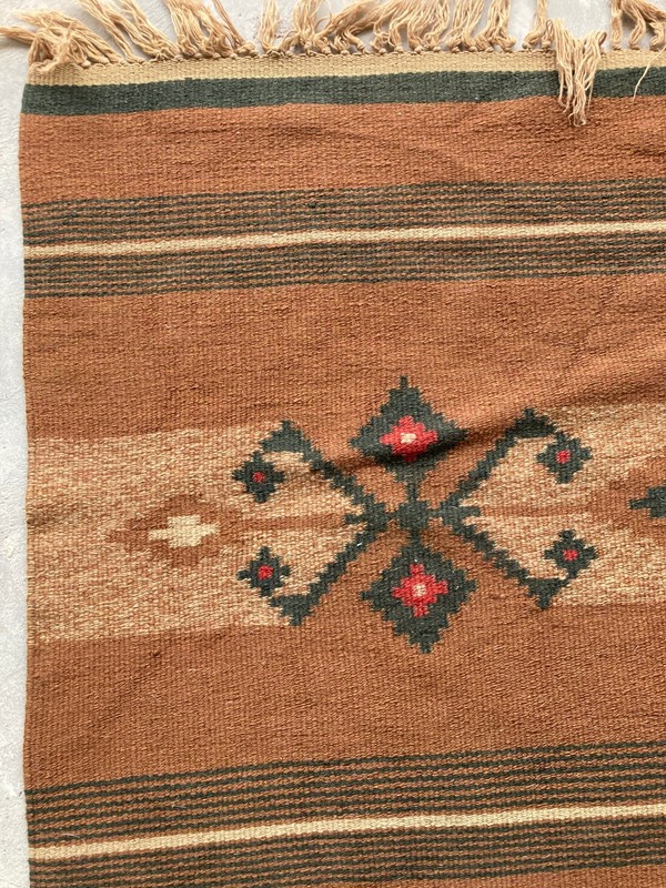 Vintage Handmade Turkish Anatolian Geometric Wool Kilim Runner Rug 128x52 cm gallery