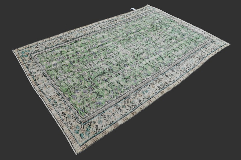 Vintage Turkish Oushak Rug, Green 5x8 ft, Handmade Wool, Bohemian Anatolian gallery
