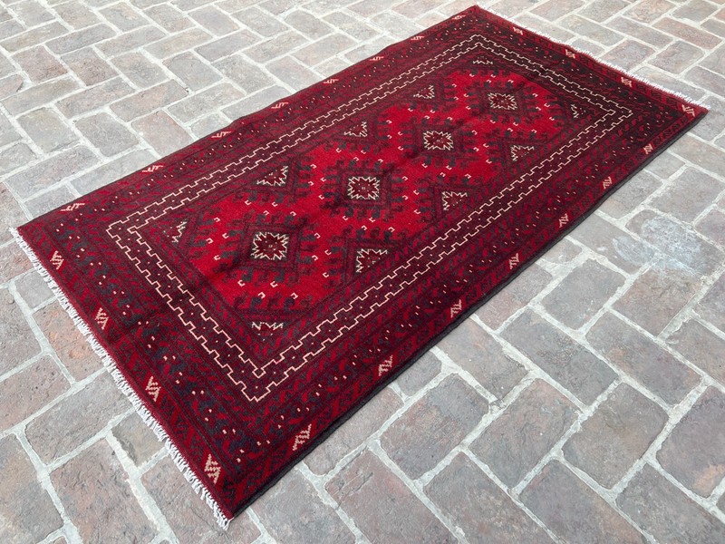 Authentic Afghan Red Bokhara Rug 3.4x6.4 Ft Handmade Wool Tribal Area Carpet gallery