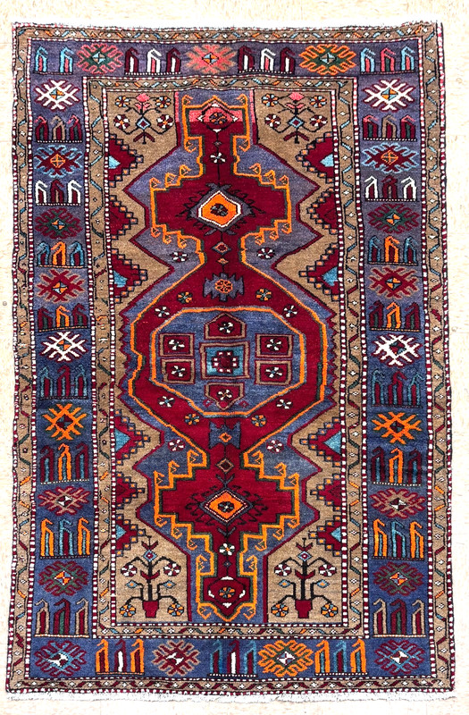 Vintage Hand Knotted Tarom Tribal Wool Area Rug 4x7 Red Blue Geometric Oriental gallery