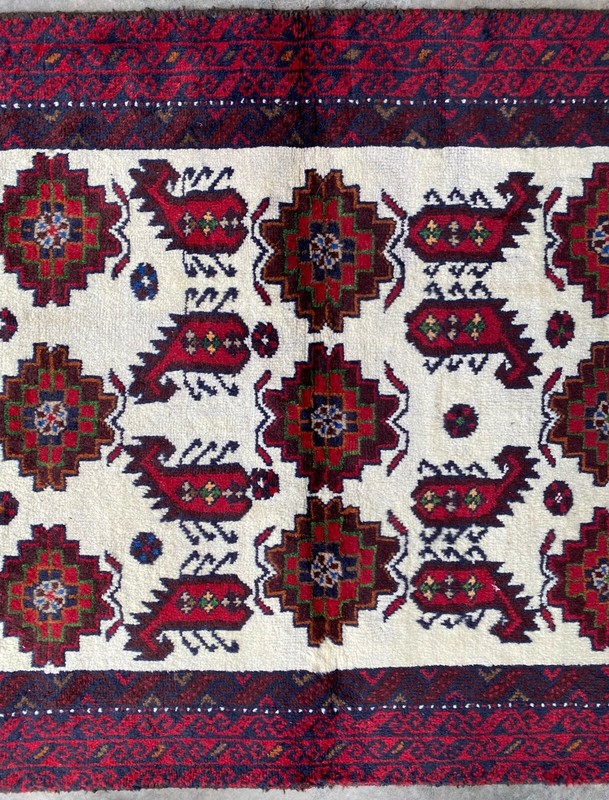 Handmade Afghan Tribal Accent Rug 3'x6' Geometric Paisley Design, Light Distress gallery
