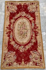 Vintage Handmade Aubusson: French Style Chain-Stitch, Needlepoint Rug 2×4 ft