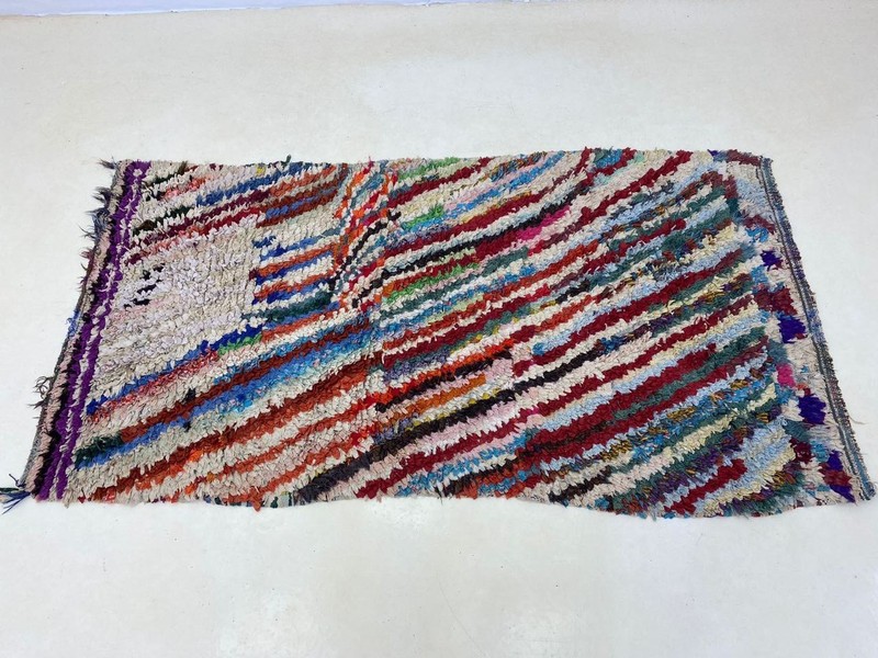 Moroccan Boucherouite Vintage Berber Rug, Shaggy Striped Home Carpet 3'2x6'1 ft gallery
