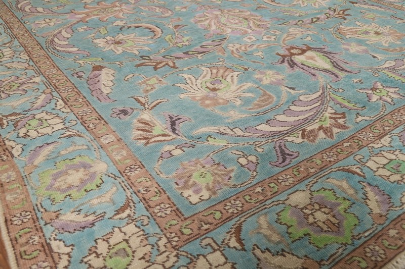 Light Teal Green Over-Dyed Floral Tebriz Rug 7x10 Wool Hand-made Room Size Rug gallery