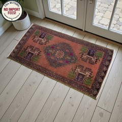 Vintage Turkish Rug Door Mat 1970s Hand Knotted Accent rug Enrty Decor 1’9 x 3’6