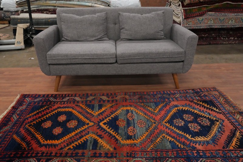 Geometric Tribal Traditional Handmade Semi-Antique Rug Nomadic Wool Carpet 4x7 gallery