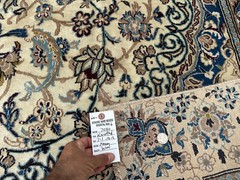 ANTIQUE IVORY ORIENTAL RUG 7×12 HANDKNOTTED vintage blue fine big real handmade