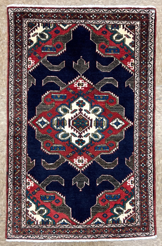 Vintage Ardebil Oriental Tribal Geometric Hand Knotted Wool Rug 2x4 Navy Blue gallery