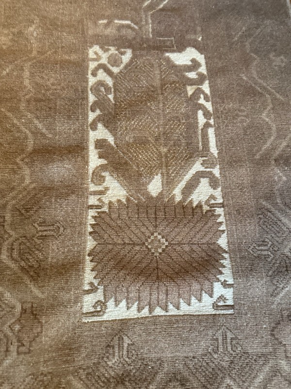 Wool Runner Turkish? Oushak Geometric Tribal Tan Brown 11ft x 31” Hand Knotted gallery