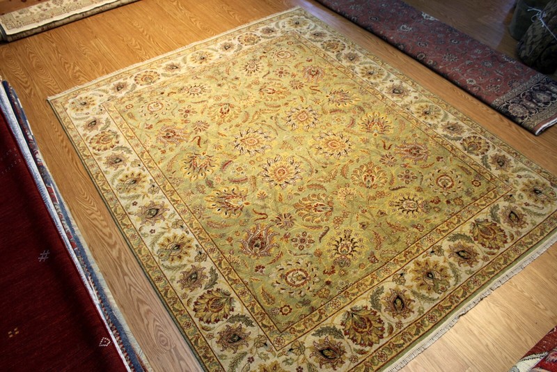 Top Quality 8X10 Handmade rug, Floral Design vegetable dye Light green color gallery