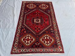 4’x6 Ft Vintage Afghan Baluchi Hand Knotted Wool Rug with Geometric Medallion
