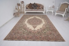 Large Turkish Rugs Vintage Oushak Rug 7×10 ft Oversize Faded Handmade Carpet 70