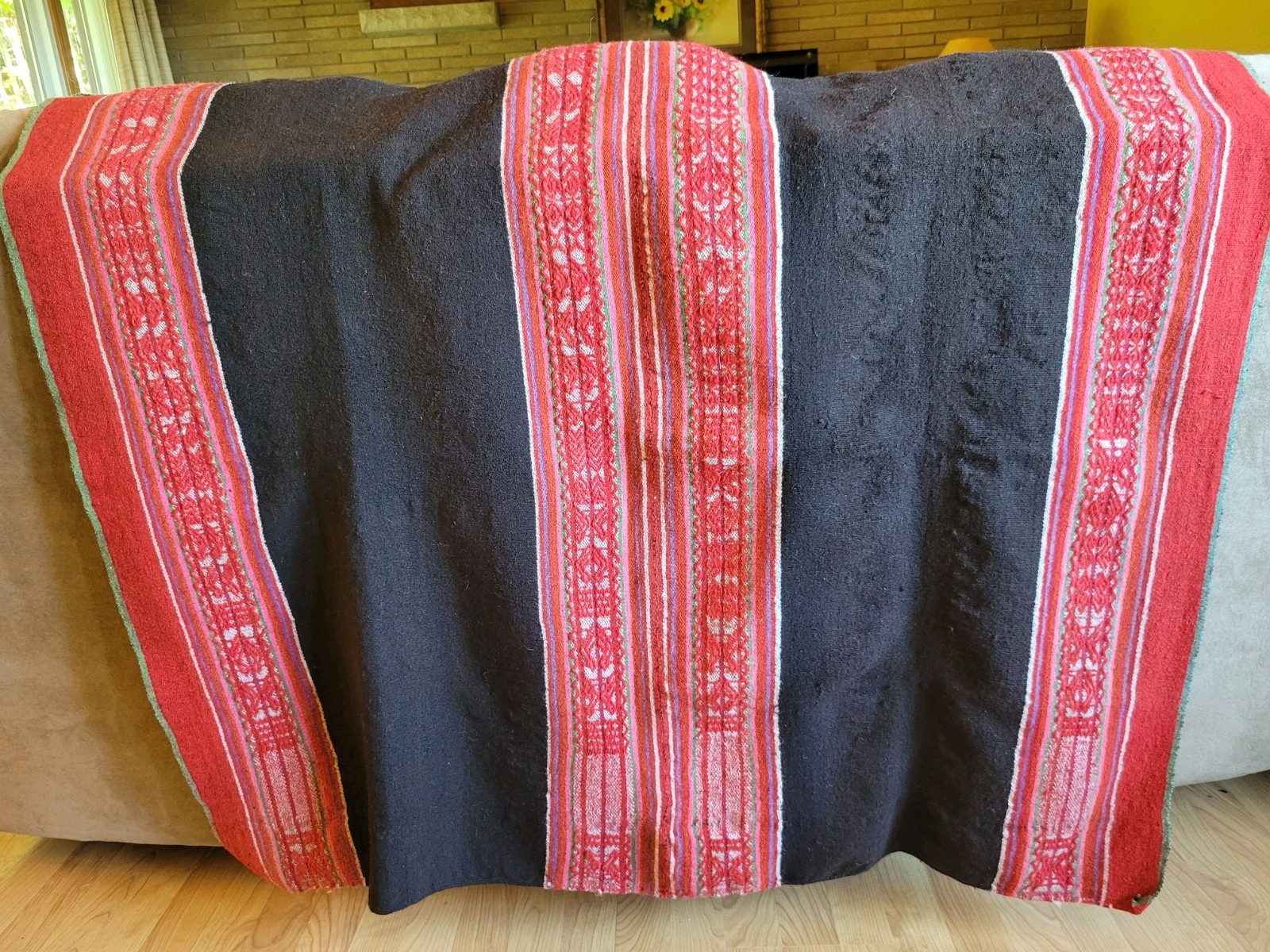 Stunning traditional handwoven Finnish folk art weaving raanu wall rug. gallery