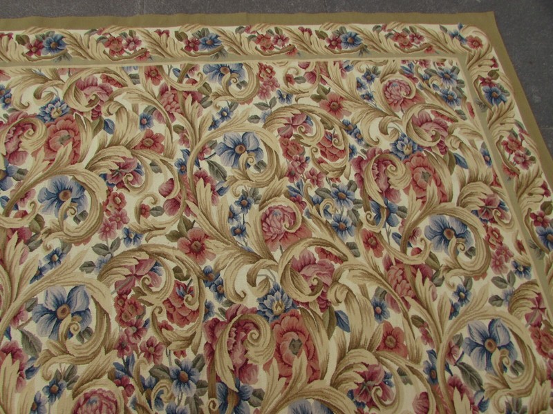 Vintage Hand Made French Design Wool Beige Red Blue Original Aubusson 440X313cm gallery