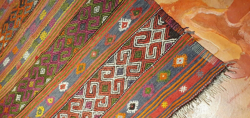 Primitive Antique Cr-1939's Natural Dye Wool Nagorno-Karabakh Armenian Rug 5x8ft gallery