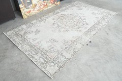 4×8 area rug, handmade vintage turkish carpet, neutral oushak rug,wool rugs,578