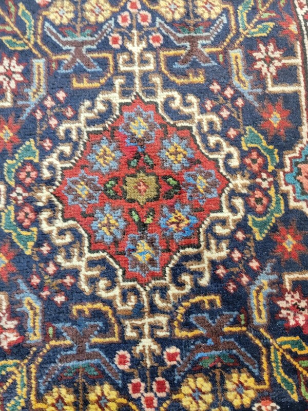 Antique Oriental Hand-Knotted Wool Runner Navy Blue/Red/Ivory/Green 2'10" x 12'8 gallery