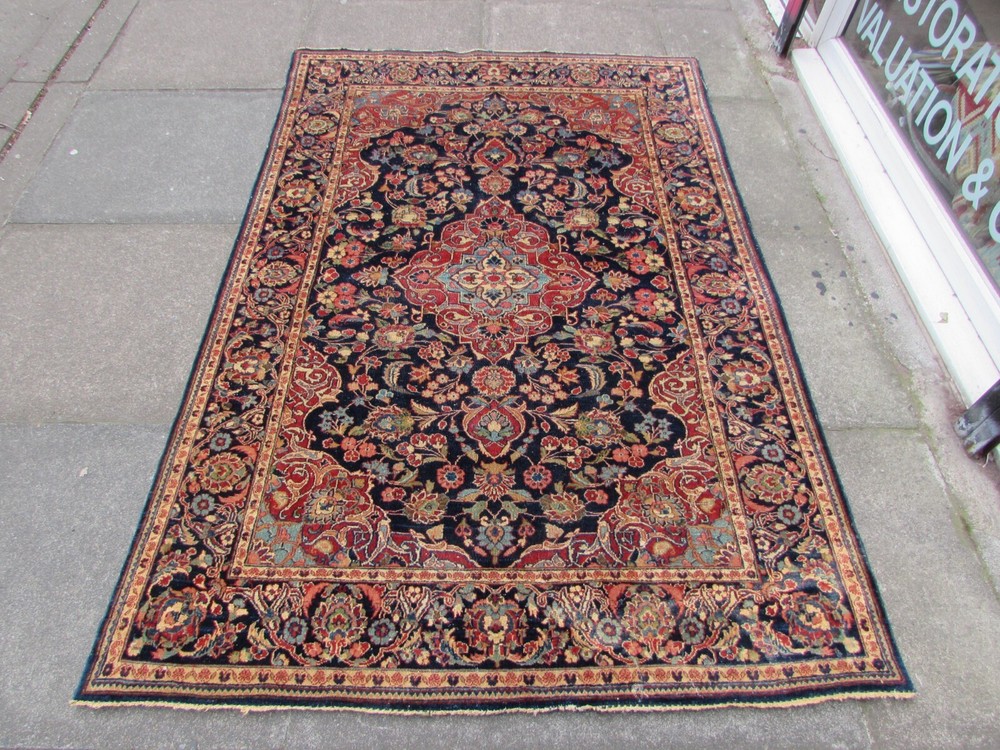 Fine Antique Hand Made Traditional Turkish Oriental Wool Blue Red Rug 197x130cm