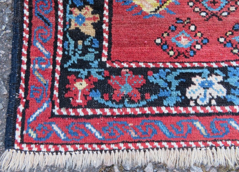 ANTIQUE CAUCASIAN KARABAGH VILLAGE RUG. SIGNED NAME BY WEAVER. 194CM X 117CM. gallery