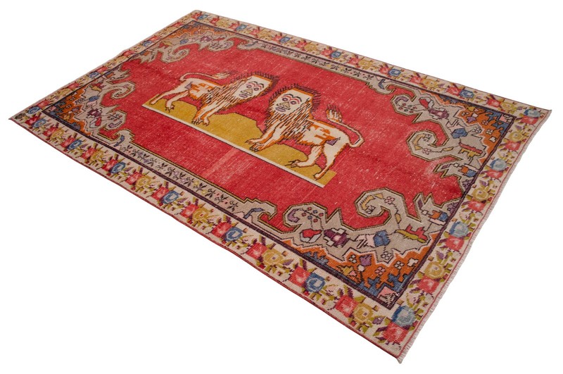 Lion Motif Rug, Handmade Rug, Turkish Rug, Area Rug Wall Rug, Vintage Rug, 4 x 7 gallery