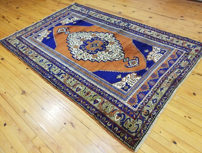 Beautiful Vintage 1950-1960s Wool Pile, Henna Dye Tribal Dowry Rug 4’4”x 6’6” gallery