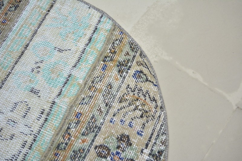 Turquois Vintage Handmade Rug, Round Entry Mat, 2.2x2.2ft, Patchwork Turkish Rug gallery