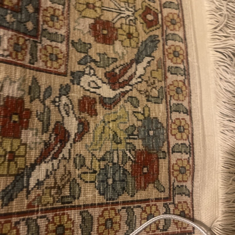 Antique Oriental Silk 74” X 49” Birds Flowers More Than 100 Years Old Rug gallery