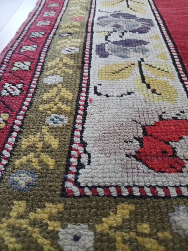 Antique Deformed Old Roses Rug Handmade rare prayer Rug Art Deco Wool Oriental R gallery