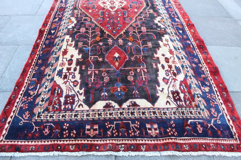 Vintage Hand Made Traditional Oriental Wool Black Long Corridor Carpet 366x166cm gallery
