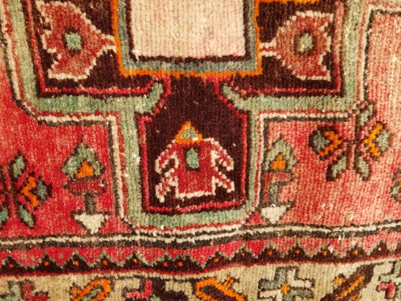 Distressed Vintage Traditional Handmade Heriz Karajeh Wool Multicolor Runner Rug gallery