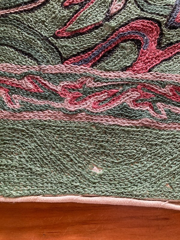 vintage chainstich rug pastel green blue pink floral paisley design gallery