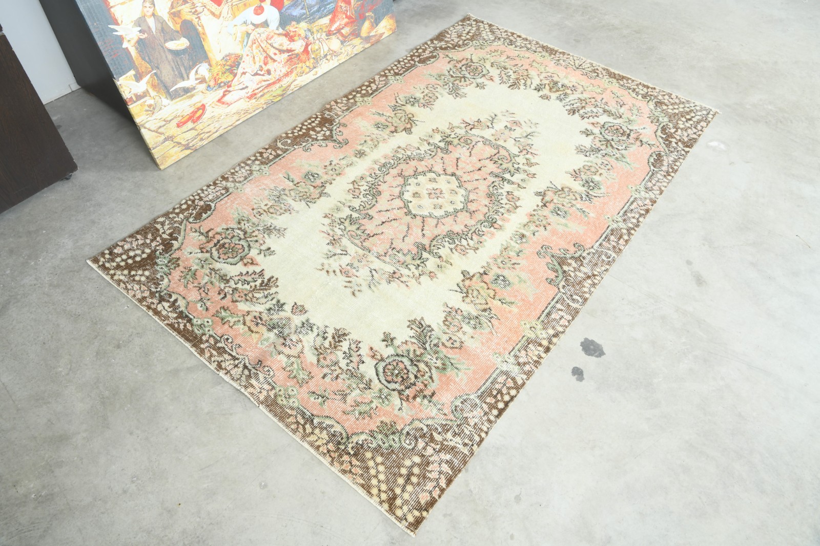 4x7 Turkish Antique Area Rug Anatolian Hand-Knotted Vintage Oushak Carpet,1457 gallery