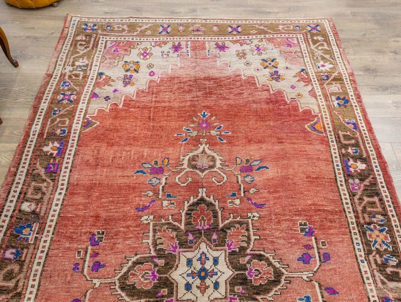Large Vintage Turkish Kars Oushak Rug -Boho Rustic Hand-Knotted Wool 7x11.5 ft gallery