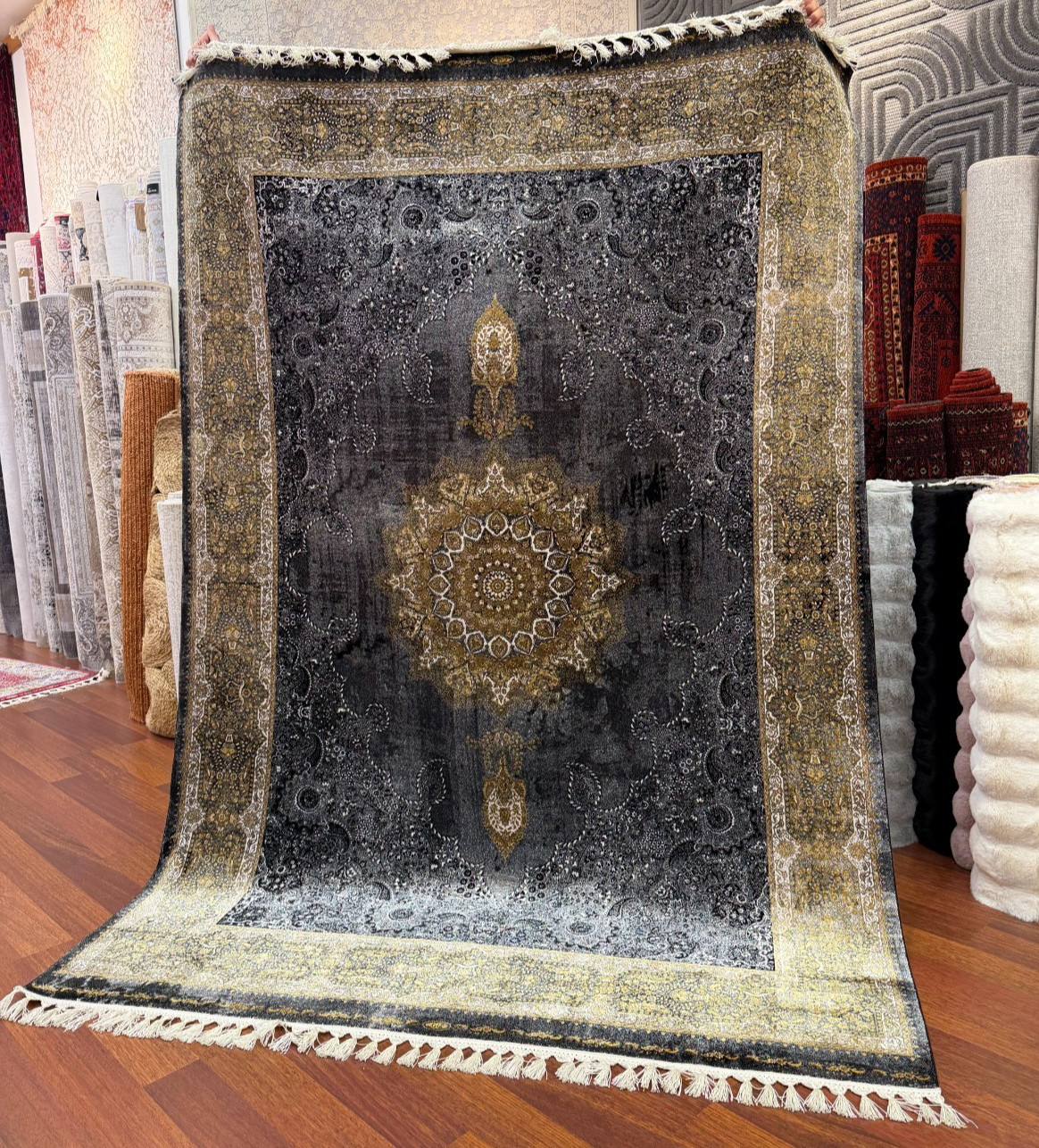 8x11 Ft Turkish Silk Rug Gray Gold Medallion Oriental Luxury Area Carpet New gallery