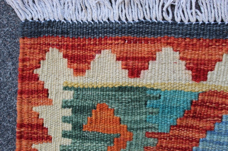 Kilim Vintage Traditional Hand Made Oriental Red Blue Wool Kilim Runner 198x71cm gallery