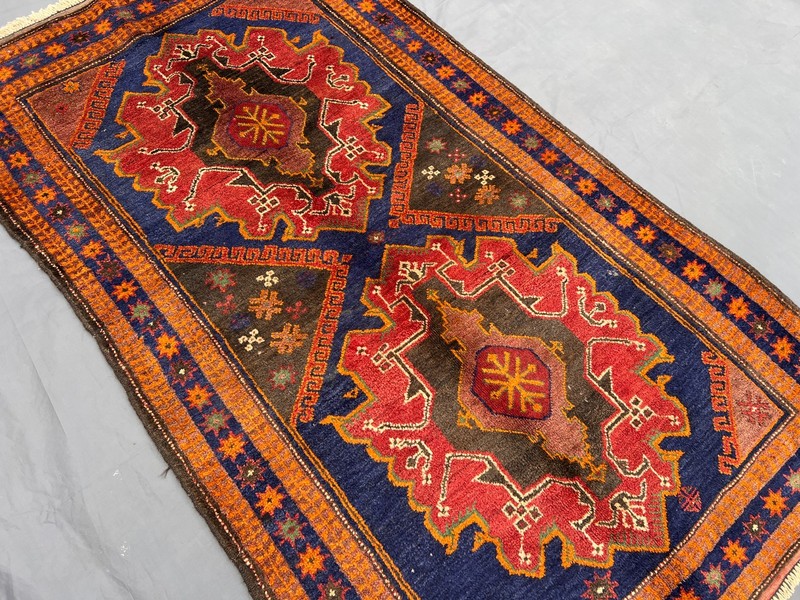 3'6x6 Ft Vintage Handknotted Caucasian Geometric Medallion Wool Rug gallery