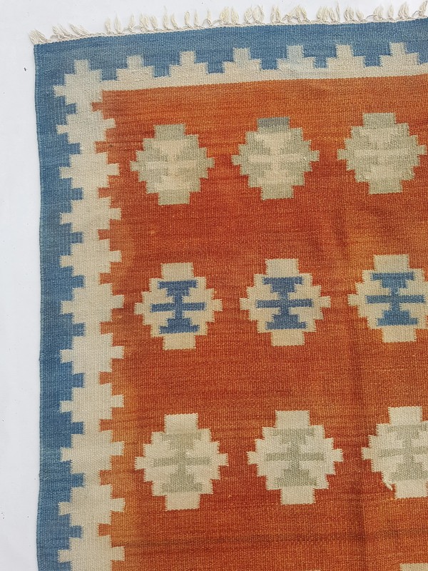Vintage Handmade Traditional Geometric Mustard Zinc Kilim Rug Carpet 5.9x3.9ft gallery
