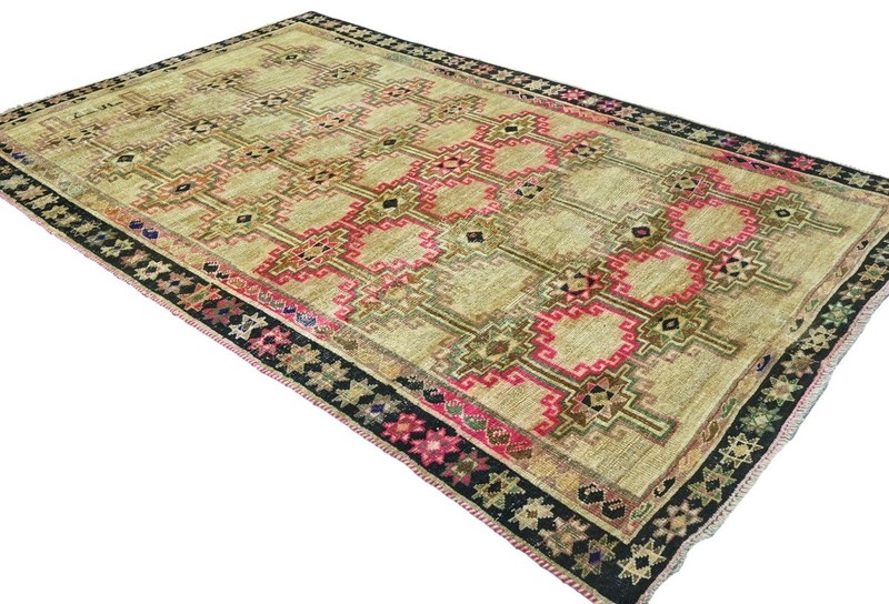 Vintage Geometric Tribal Distressed Oriental Rug Muted Boho Decor Carpet 5X8 ft gallery