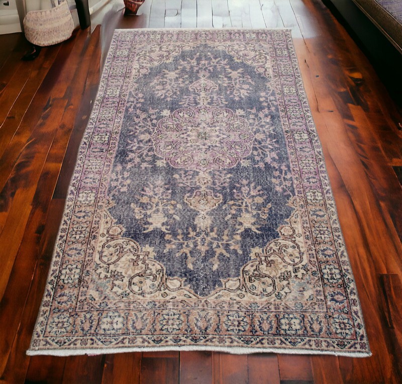 4x6 Rug Vintage Hand Made Distressed Area Rug Low Pile Oushak Rug 3′6″ x 6′5″ gallery
