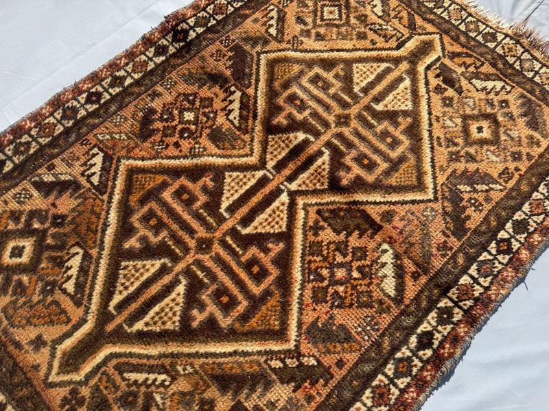Antique Terracotta Caucasian Geometric Rug 4x5 Muted Persian Faded Area Carpet gallery