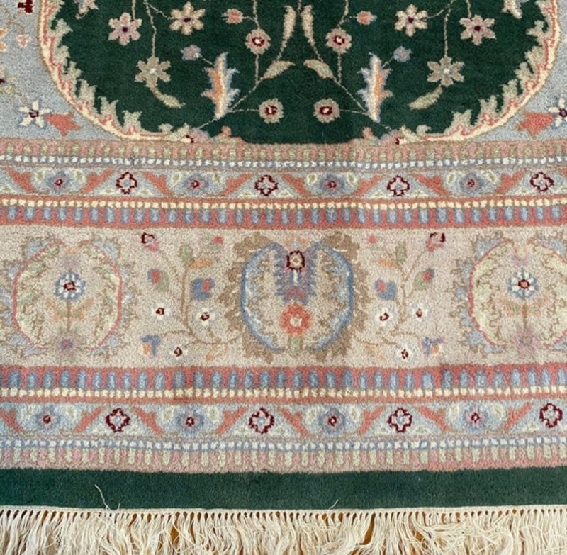 Brand New Fine Quality Handmade in India Hunter Green & Pastels Floral Rug, 9x12 gallery