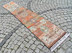 Turkish Rug 22” x 118” Vintage Hand-knotted Oushak Rug Corridor Wool Rug