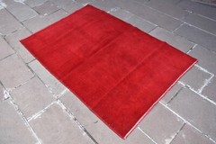 Vintage Turkish Rug 46” x 70” Hand-knotted Over Dyed Red Rug Painted Wool Rug