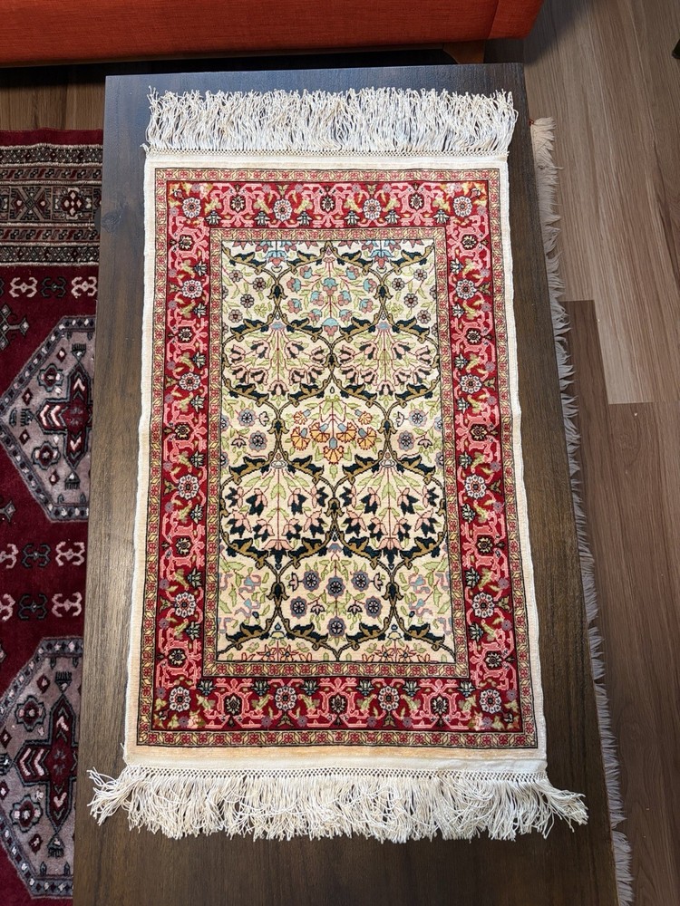 Authentic Hereke Silk on Silk Rug W/ Certificate | Double Knotted | 1’7” x 2’7”